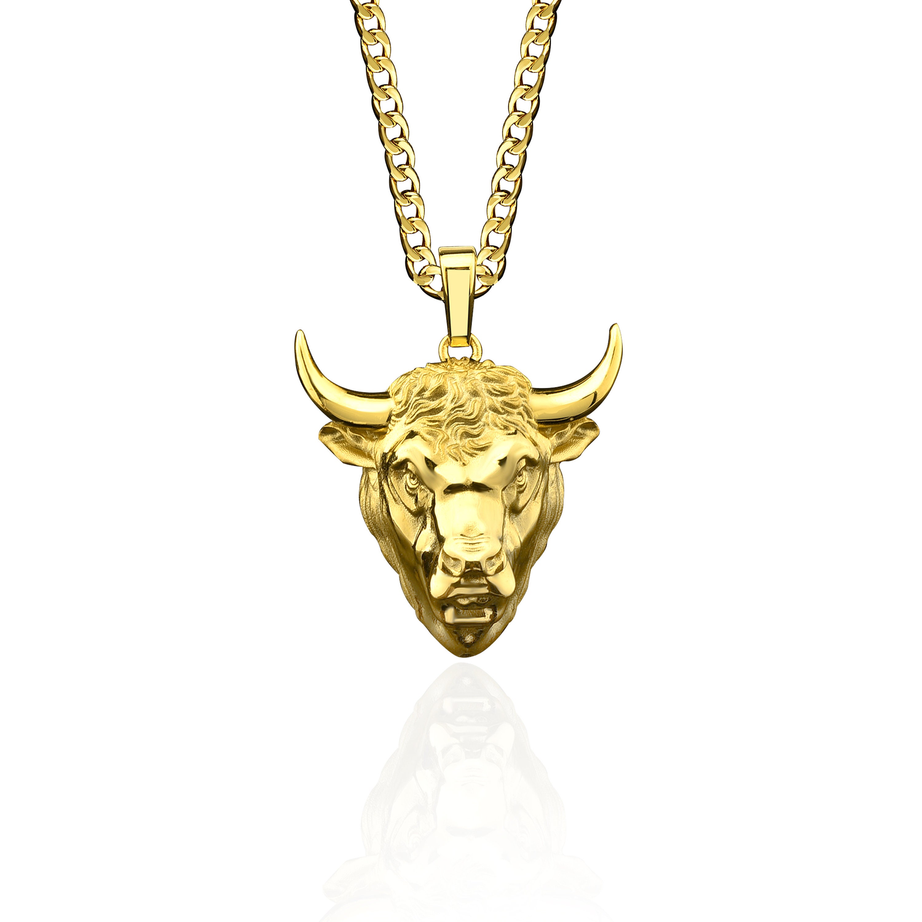 Sports Charms Solid 14k Yellow Gold Bull Head Pendant Necklace