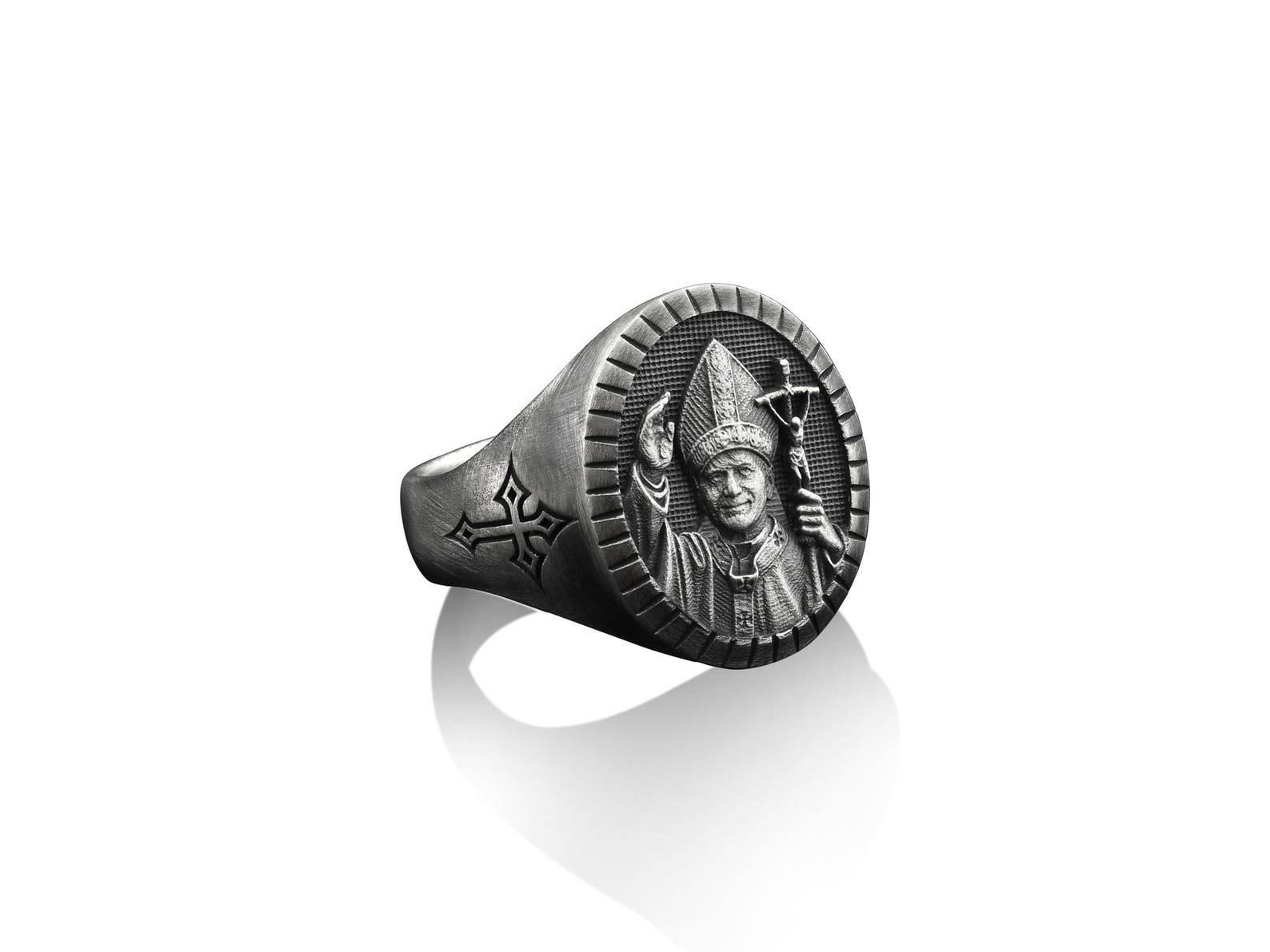 Christian John Paul Signet Ring for Men in Sterling Silver, Catholic ...