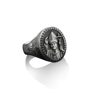 Christian John Paul Signet Ring for Men in Sterling Silver, Catholic ...