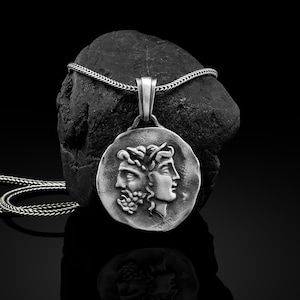 Janus Ancient Roman God Handmade Silver Necklace, Tetradrachm Coin Silver Men Jewelry, Janus Sterling Silver Pendant, Ancient Greece Gift