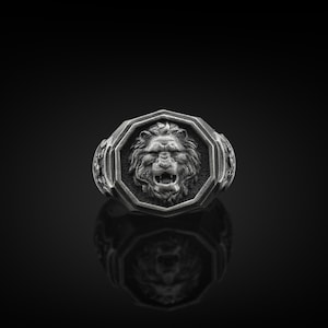 Handmade Wild Lion Symbol Ring For Men in Sterling Silver, Lion Animal Ring, Leo Zodiac Sign Ring, Leo Astrology Jewelry, Jewelry For Men