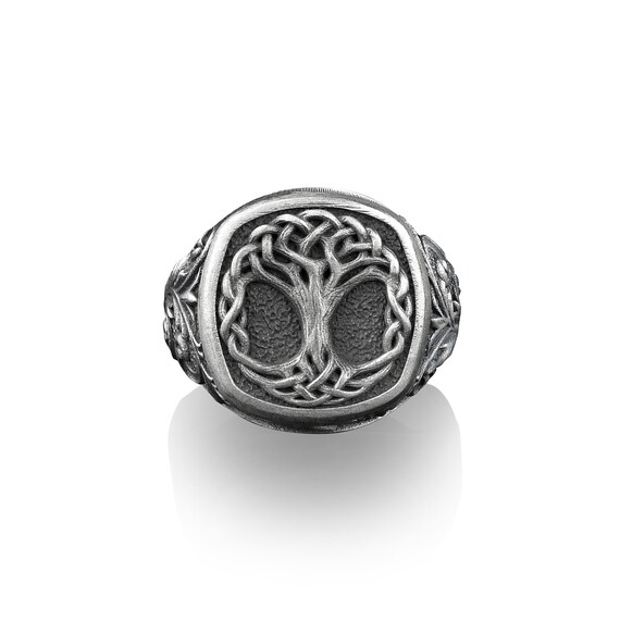 Yygdrasil Tree of Life Square Signet Ring Norse Mythology Jewelry