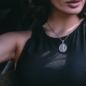 St Barbara pendant necklace in silver, Personalized catholic necklace gift for women, Religious necklace for christian