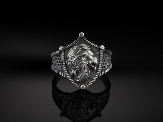 Guardian Lion Pinky Ring for Men in Sterling Silver, Zodiac Leo Jewelry For Men, Oxidized Lion Ring, Pinky Lion Ring, Silver Mens Gift Ring