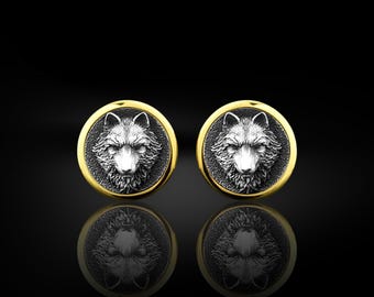 Polished silver cufflinks men wolf head, Wolf cufflinks accessory for husband, Wolf cufflinks for men, Anniversary gift, Gift for boyfriend