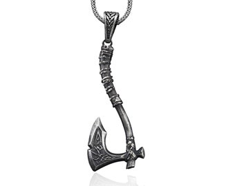 Silver Battle Axe Necklace, Mens Axe Pendant, Viking Axe Necklace, Kratos War Axe, Scandinavian Pendant, Viking Battle Axe Pendant, Men Gift