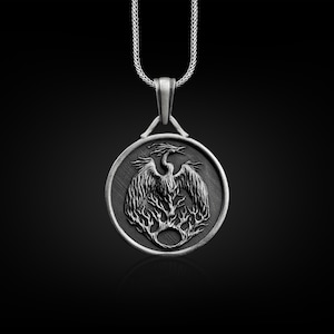 Phoenix FireBird 925 Silver Necklace, Sterling Silver Engraved Necklace, Phoenix Pendant, Personalized Jewelry, Pagan Jewelry, Memorial Gif