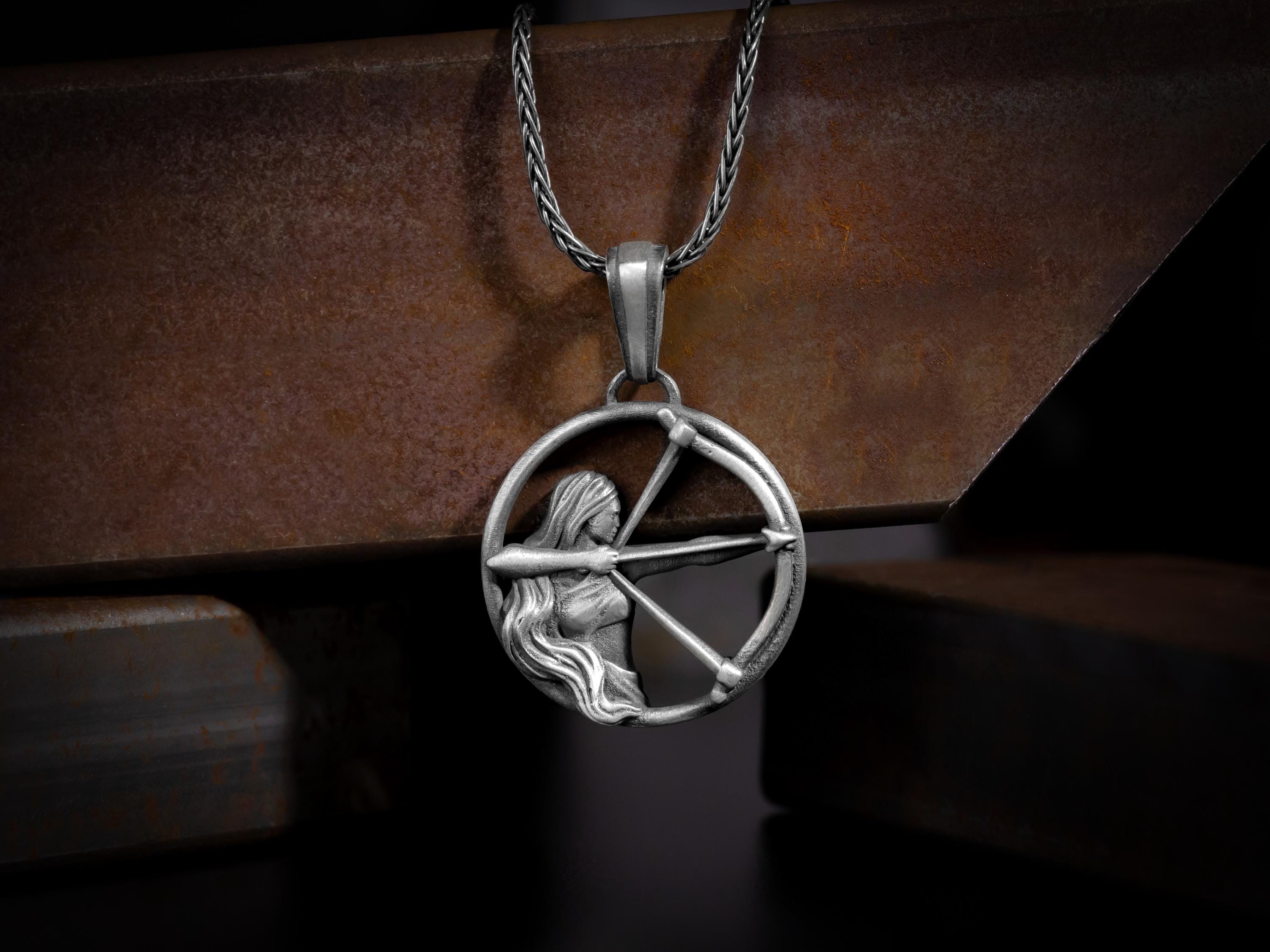 Handcrafted unique sagittarius pendant necklace in silver for men, Engraved zodiac charm pendants, Horoscope jewelry, Husband and wife gifts