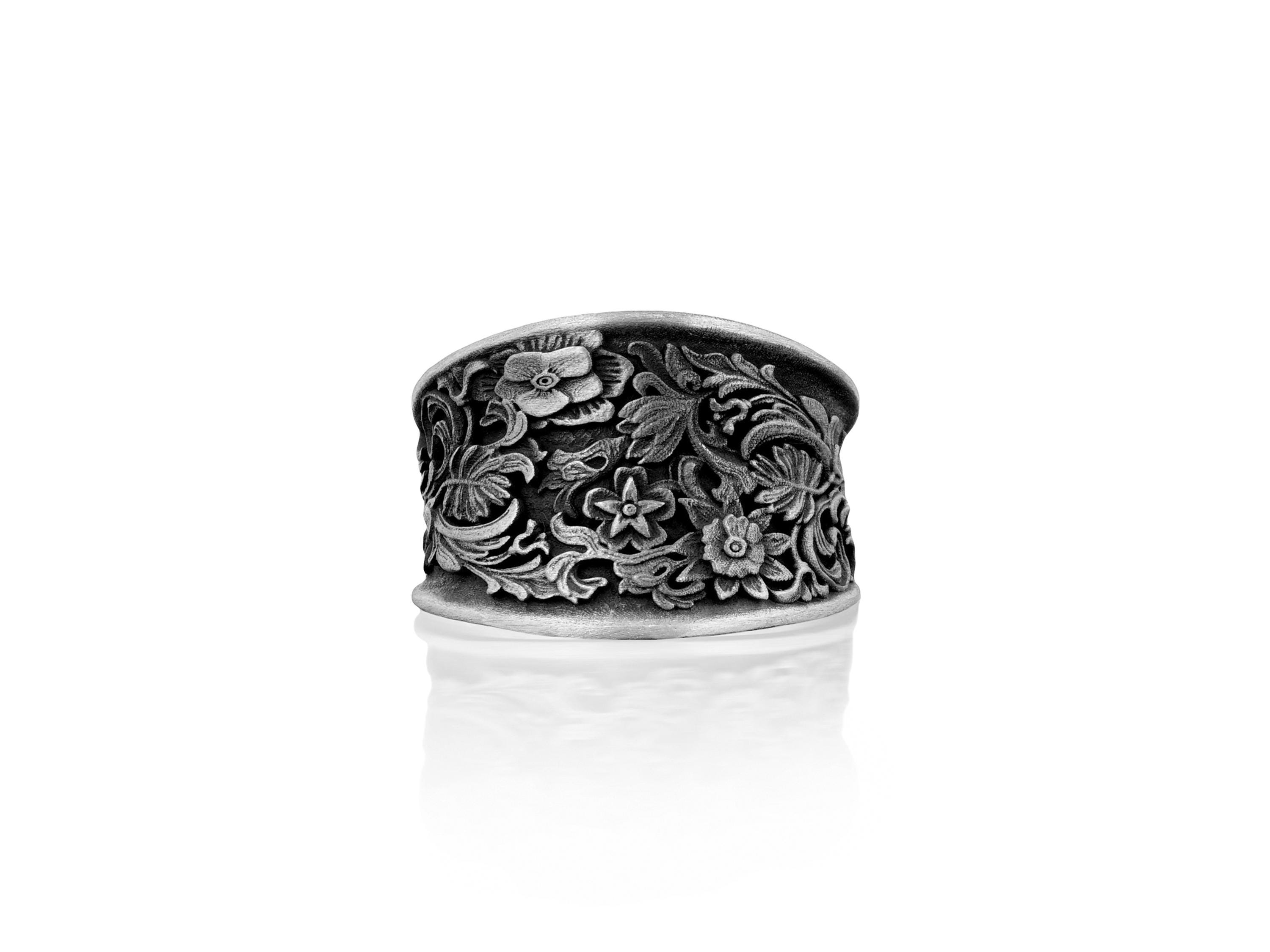 ★pandorum★ Acanthus ring 1 PR-004 Acanthus Flower Ring for Men in Sterling Silver for Baroque