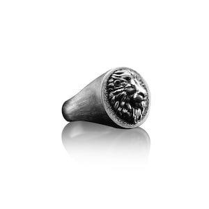 BySilverStone Handmade Lion Signet Ring - Sterling Silver, Oxidized Finish, Leo Zodiac Men's Ring - View #9