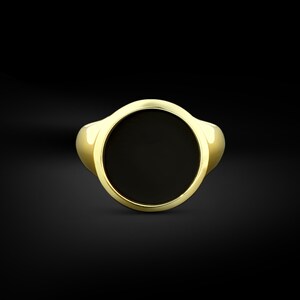 Flat top men black onyx signet ring in 14k gold, Black stone onyx gold wedding men ring, 18k gold unique men handmade ring, Anniversary gift