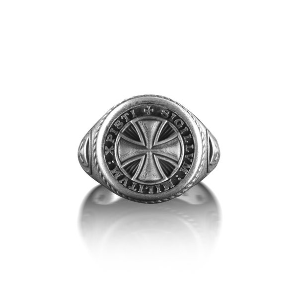 Chevalière croix templière homme, bague chevalier templier en argent sterling, bague catholique, chevalière chrétienne, bague cadeau symbole templier maltais