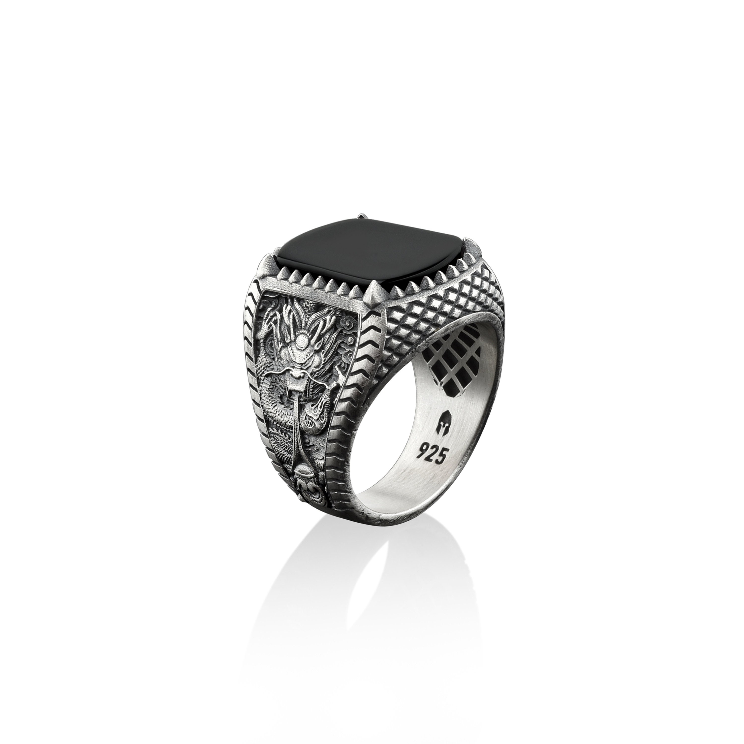 SILVER925 ONYX DRAGON RING/シルバー/リング Chinese Dragon Silver Onyx Men Ring, 925 Sterling Silver Mythology