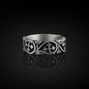 Clover Branches Handmade Sterling Silver Men&#39;s Band Ring, Silver Leafs Men Wedding Ring, Clover Branch Mens Wedding Band, Men Ornament Ring