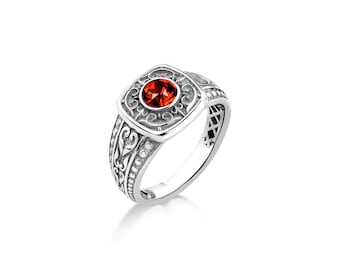 Square cut red ruby ring for men in silver, Big red ruby stone 925 silver ring for men, Cool mens ruby ring for statement, Jewelry for men