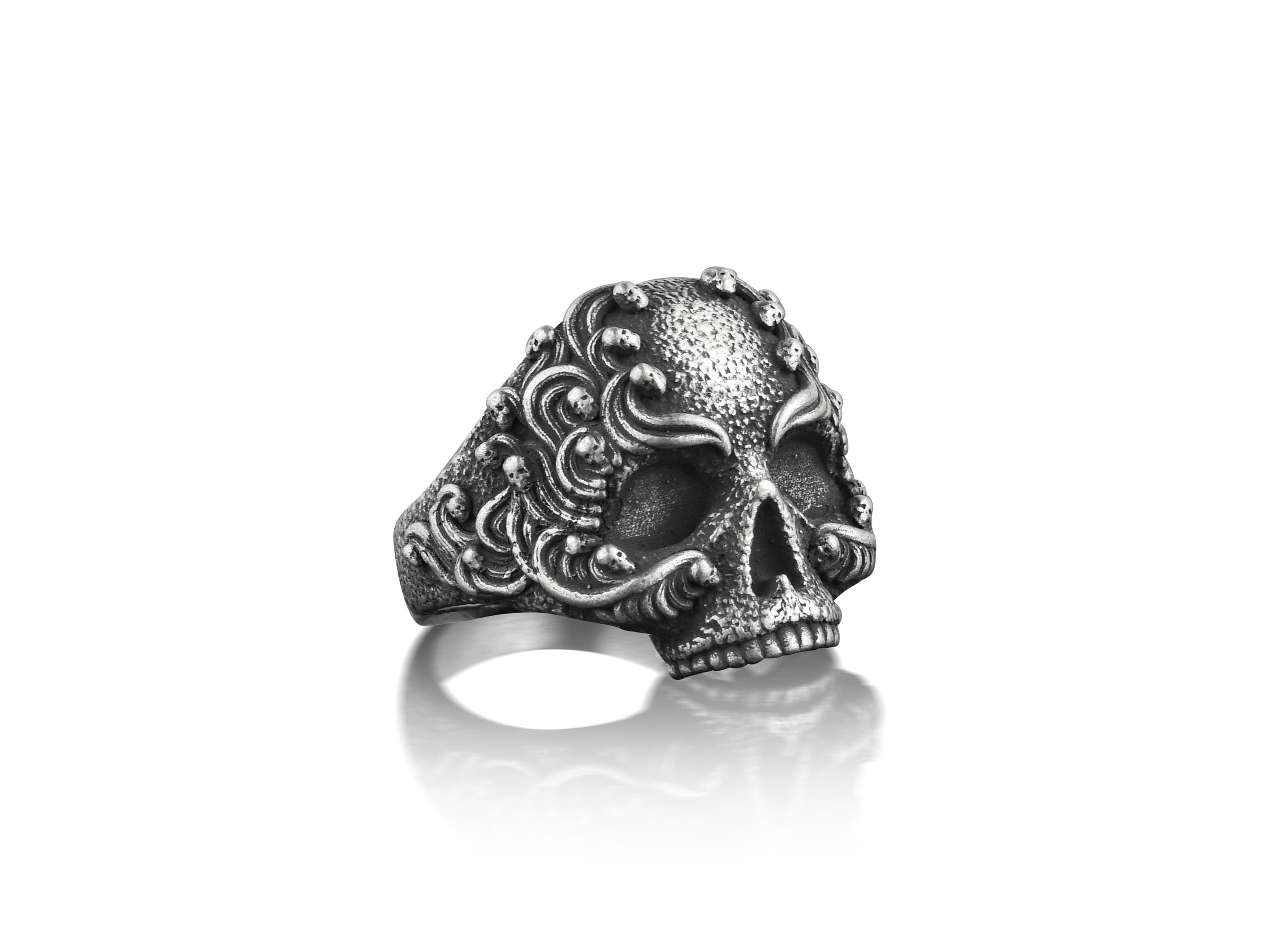 Victorian Style Mens Skull Ring, Vintage Style Gothic Ring in Sterling ...