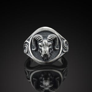 Handmade Aries Ram Sterling Silver Men&#39;s Signet Ring, Zodiac Boho 925 Silver Man Ring, Animal Majestic Ram Silver Man Jewelry, Ring For Mens
