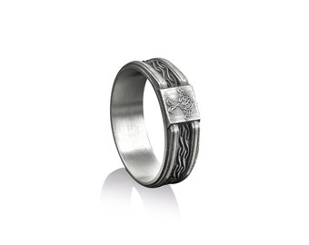 Tree Of Life 925 Silver Wedding Band, Sterling Silver Wedding Ring, Norse Ring, Family Ring, Promise Ring, Anniversary Ring, Memorial Gift