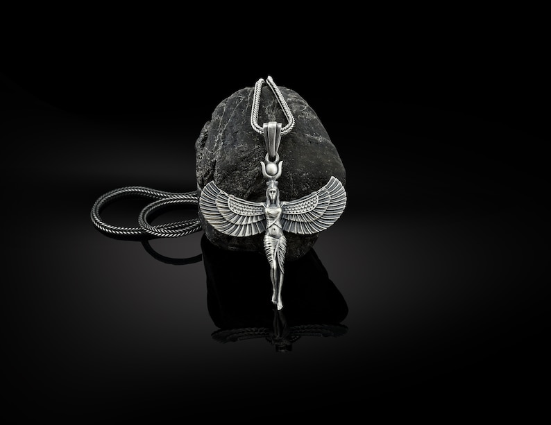 Silver Isis Pendant Silver Egyptian Winged Goddess Pendant image 0