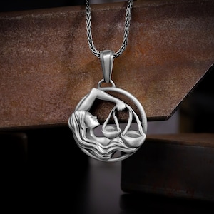 Handcrafted unique 925 silver charm mens necklace, Libra zodiac sign man jewelry, Astrology pendant, Gift for zodiac, Libra birthday gifts