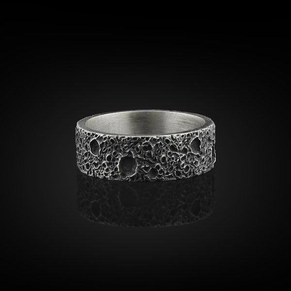 Moon surface handmade sterling silver men ring, Silver moon craters men wedding ring, Moon surfaceman wedding band, Engagement promise rings