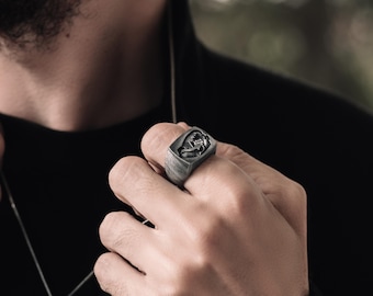 Lion Skull Handmade Sterling Silver Men Signet Ring, Lion Fossil Jewelry, Lion Biker Ring, Animal Ring, Minimalist Ring, Ring For Men