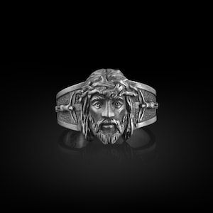 Jesus Christ Face Signet Ring for Men, Jesus Anillo Rostro Ring, Religious Ring, Catholic Ring, Christian Ring Men, Sterling Silver Ring