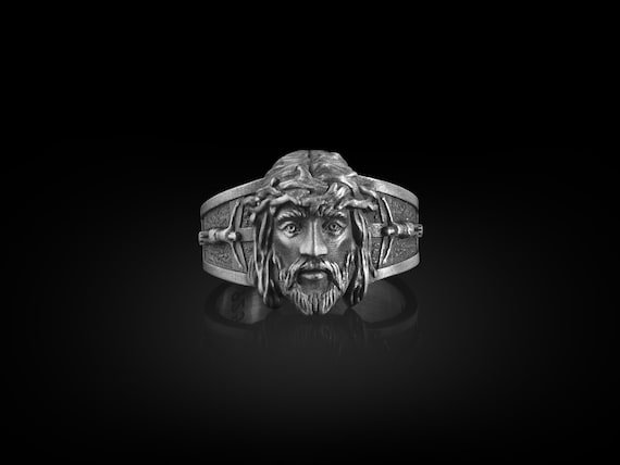 Jesus Christ Face Signet Ring for Men, Jesus Anillo Rostro Ring, Religious Ring, Catholic Ring, Christian Ring Men, Sterling Silver Ring