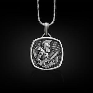 Silver gladiator necklace for men, Roman warrior silver pendant, Historical soldier jewelry, Gift for him, Strength and honor charm necklace