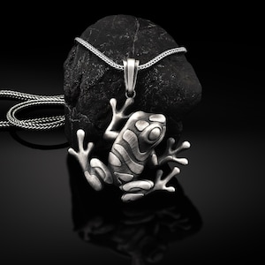 Colar de sapo feito à mão para homens em prata esterlina, pingente masculino de sapo 3D SSilver com corrente, joias masculinas de prata oxidada, colar para homens