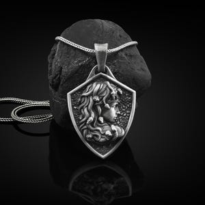 Gorgon Medusa Handmade Sterling Silver Men Charm Necklace, Greek Mythology Medusa Jewelry, Medusa Pendant with Chain, Minimalist Necklace