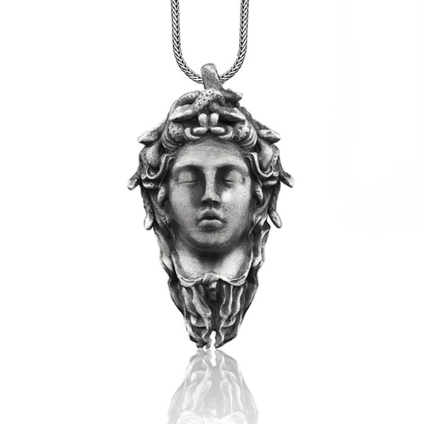 Medusa Handmade Silver Necklace, Ancient Greek Medusa Head Silver Men Jewelry, 3D Medusa Head Sterling Silver Pendant, Greek Mythology Gift