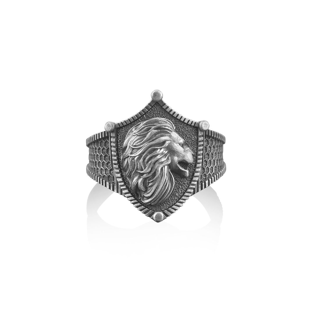 Guardian Lion Pinky Ring for Men in Sterling Silver, Zodiac Leo Jewelry