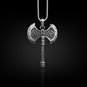 Labrys Warrior Axe Necklace in Sterling Silver, Double Sided Viking Axe For Boyfriend, War Axe Cool Necklace For Husband, Male Necklace