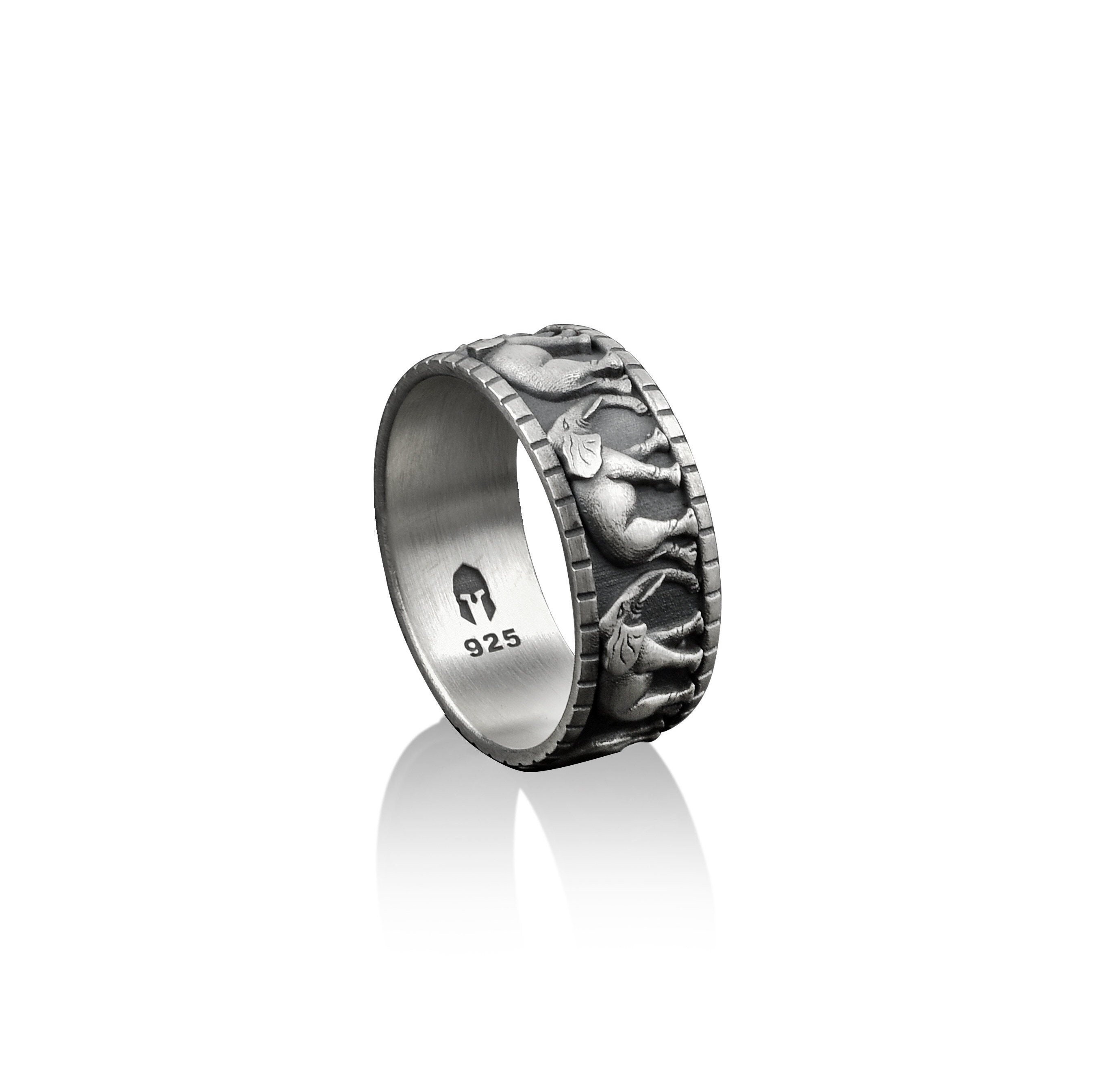 Elephant and Sunflower Wedding Ring 925 Sterling Silver