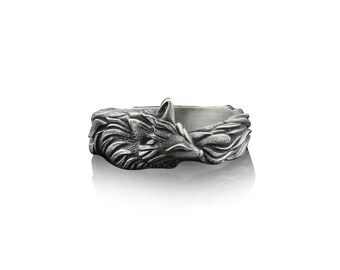 Fuchs einzigartiges Design handgemachte Sterling Silber Männer Band Ring, Fuchs Silber Schmuck, Fuchs Silber Band, Tier Ring, minimalistischen Ring, Geschenk für Männer