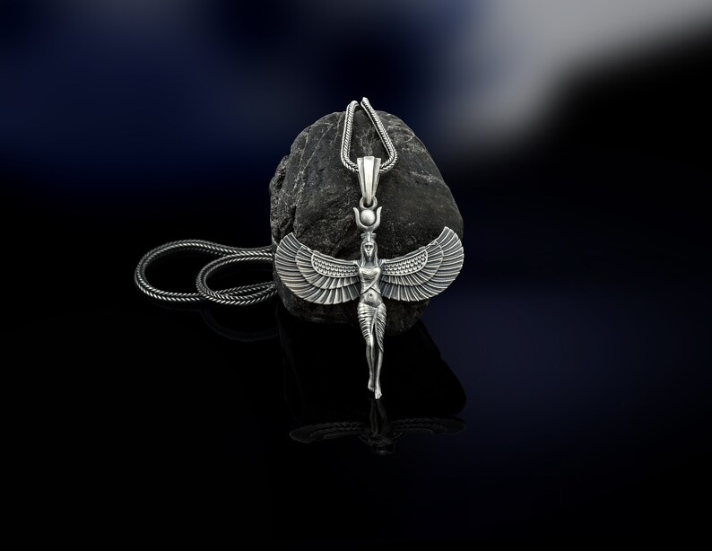 thumbnail image 2 of 35mm Silver Tone Egyptian Isis Winged Goddess Pendant Charm – Adjustable Necklace 2 of 5