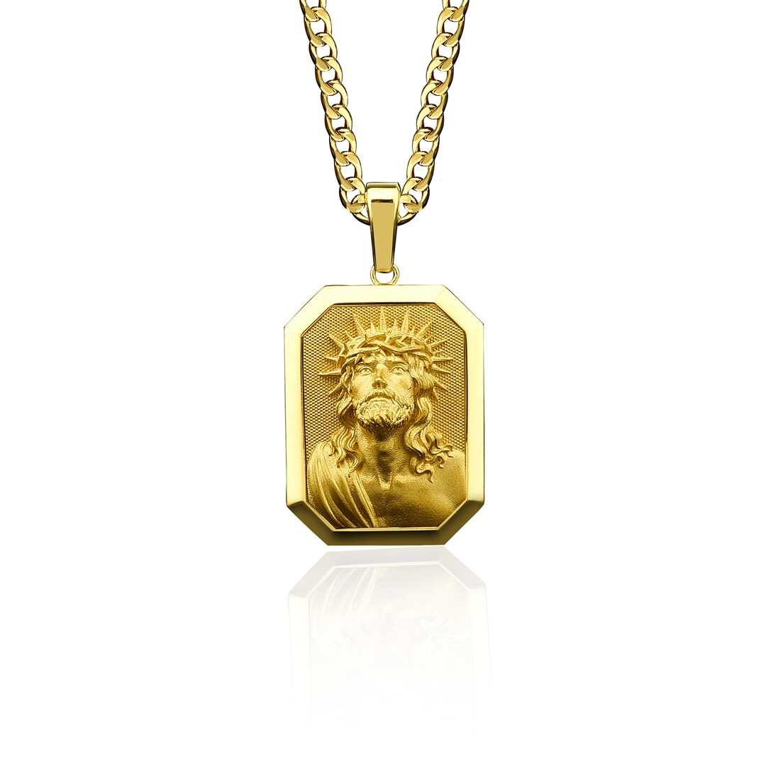 Mens gold jesus pendant deals