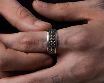 Christian Cross 925 Silver Band Ring with Gothic Medieval, Handmade Vintage Style Gift Jewelry for Christmas