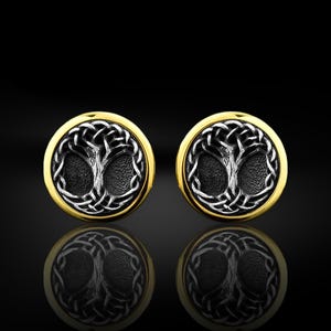 Yggdrasill men silver gold plated cufflinks, Sterling silver tree of life cufflinks, Celtic men cufflinks, Men wedding gift, Husband gifts