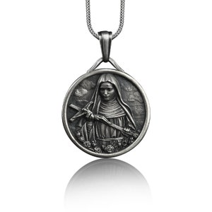 Sterling Silver Handmade Saint Rita Charm Necklace, Saint Rita Medallion Pendant, Religious Personalized Jewelry, Saint Rita Men Pendant