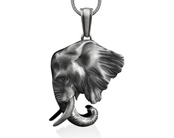 Elephant head 925 sterling silver necklace for men, Nature ınspired necklace for good luck, Healing necklace for family