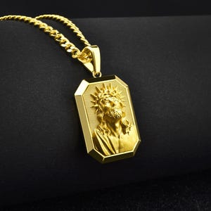 Christ Jesus symbol men necklace in 14k gold for mens, Religious 18k gold charm jewelry, 21k catholic jesus pendant, 18k gifts for mens