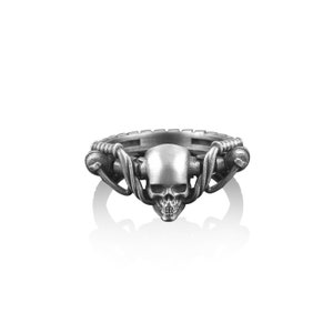 Silver Biker Skull Ring, Men Silver Skull Ring, Men Silver Gift Rings, Pinky Silver Biker Ring, Oxidized Silver Biker Ring, Gift for Him image 1