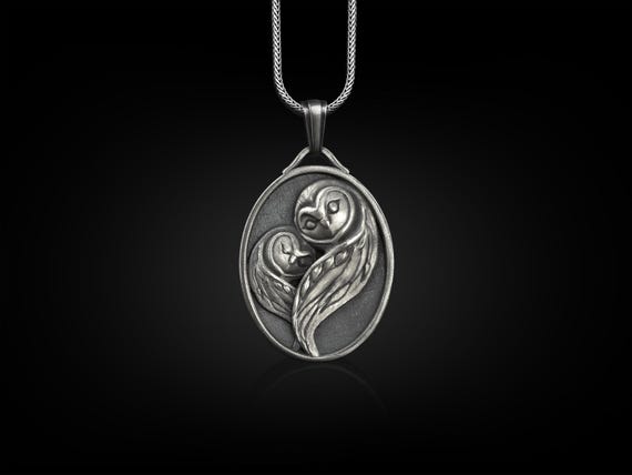 Owl pair pendant necklace in silver, Personalized animal necklace for daughter,Female necklace for birthday, Mom gift