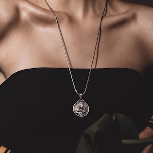 St francis of assisi medal necklace in 925 silver, Saint francis pendant with custom name, Personalized necklace for dad