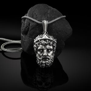 Greek Poseidon Necklace for Men, Poseidon Silver Mens Pendant, Ocean God Silver Man Pendant, Greek Mythology Necklace, Husband Gift Necklace