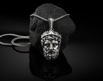 Collar de Poseidón griego para hombre, colgante de Poseidón de plata para hombre, colgante de hombre de plata del dios del océano, collar de mitología griega, collar de regalo para esposo
