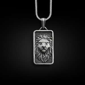 Lion headed pendant necklace for men in silver, Personalized animal necklace for best friend, Leo zodiac sign necklace