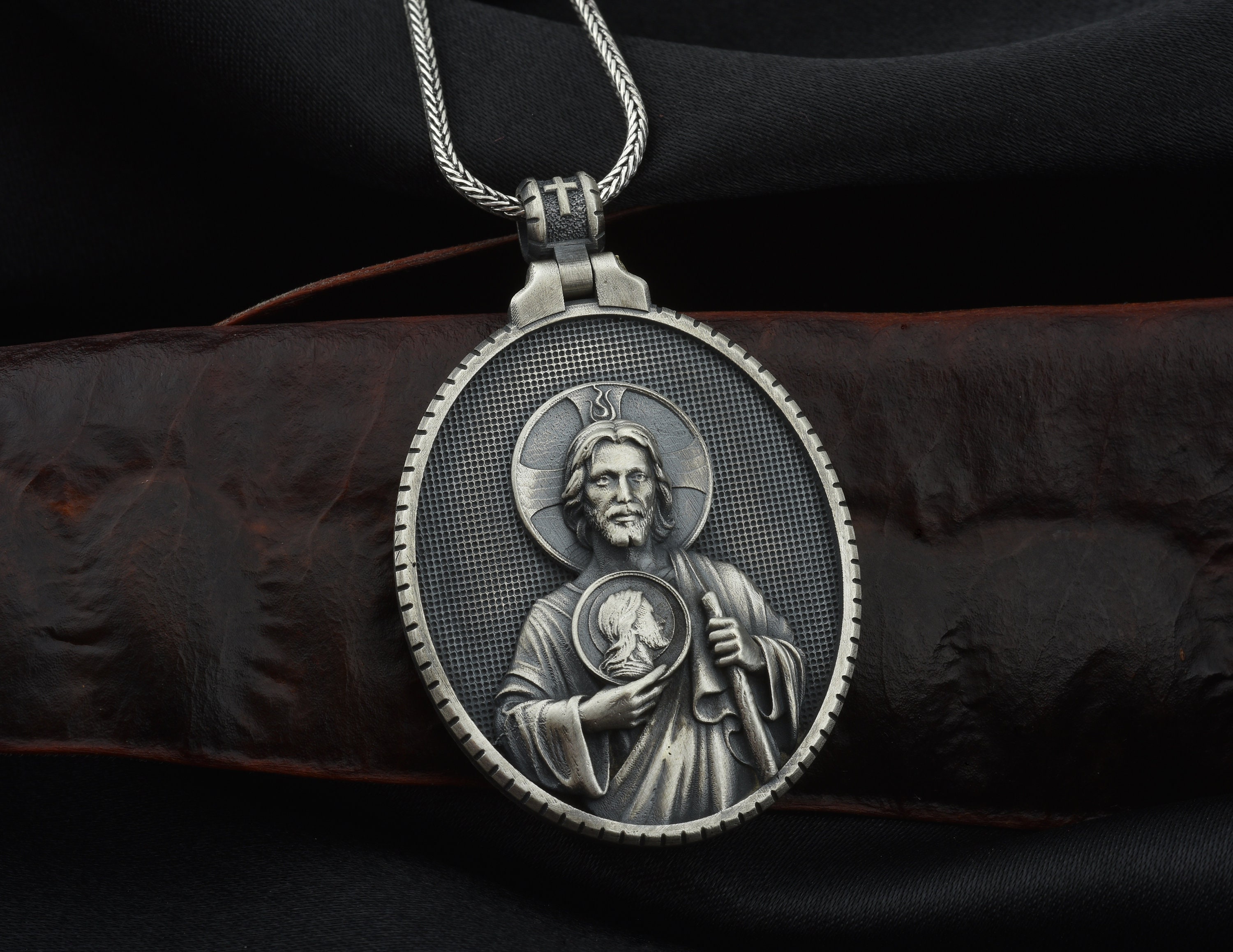 Silver Saint Jude Mens Necklace Men Saint Jude Medallion Etsy UK